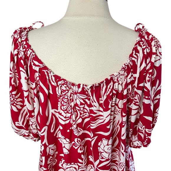 VINTAGE KNOX ROSE Red & White Floral Short Puff Sleeve Top, XXL - Picture 6 of 10